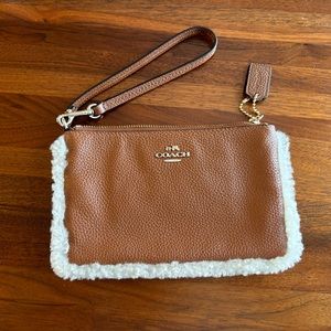 Coach Natural Shearling Saddle Leather Nolita Wristlet